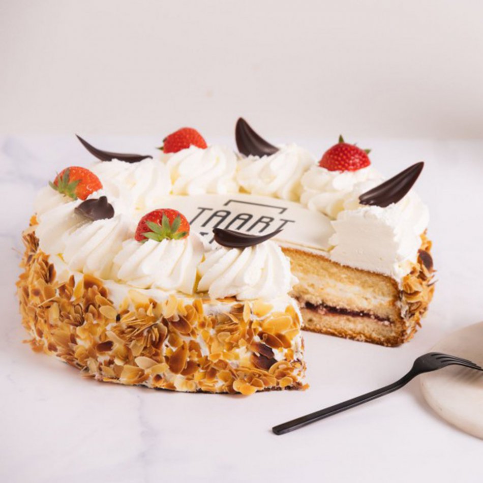 Slagroomtaart rond met logo